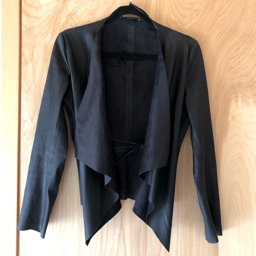 Zara Vegan Black Leather Waterfall Cardigan S